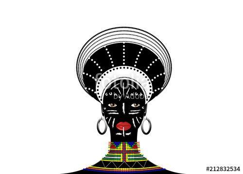 Painted Face Logo - African Tribe Headdress Female Zulu, portrait of cute south african ...