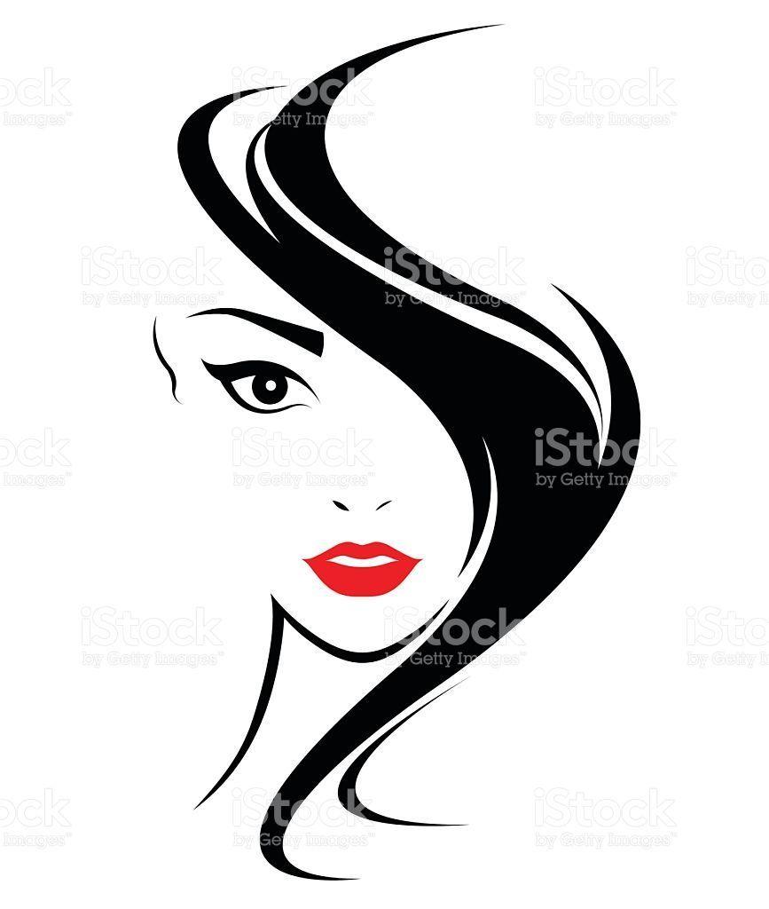 Painted Face Logo - women long hair style icon, logo women face on white background ...