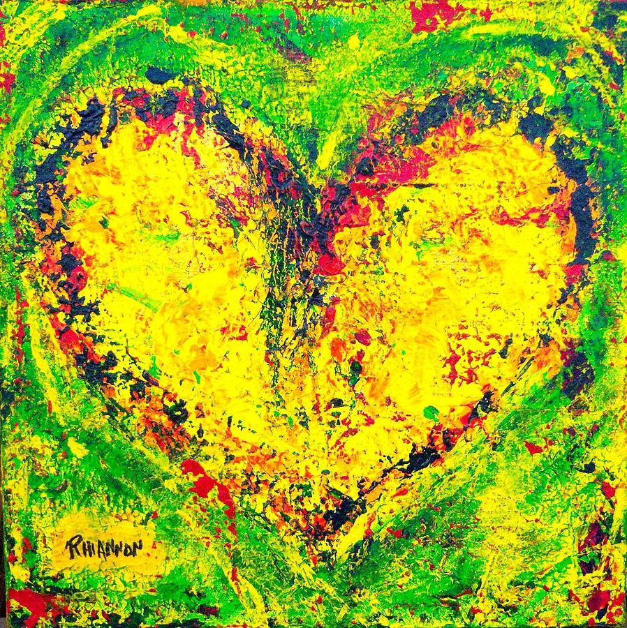 Red Yellow Heart Logo - Yellow Heart With Red And Green Painting by Rhiannon Marhi