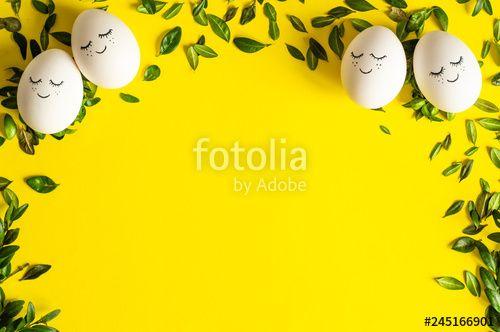 Painted Face Logo - Happy Easter card. Cute Easter eggs with a painted face in a spring ...