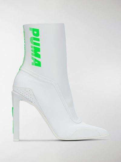 Green Boots Logo - Fenty X Puma white Leather logo print ankle boots| Stefaniamode.com