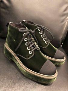 Green Boots Logo - NIB Chanel 17B Green Velvet Black CC Logo Lace Up Combat Short Ankle ...