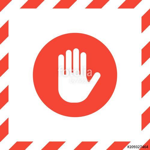 Red and White Stripes with Red Circle Logo - Stop hand sign in red and white striped frame isolated on white