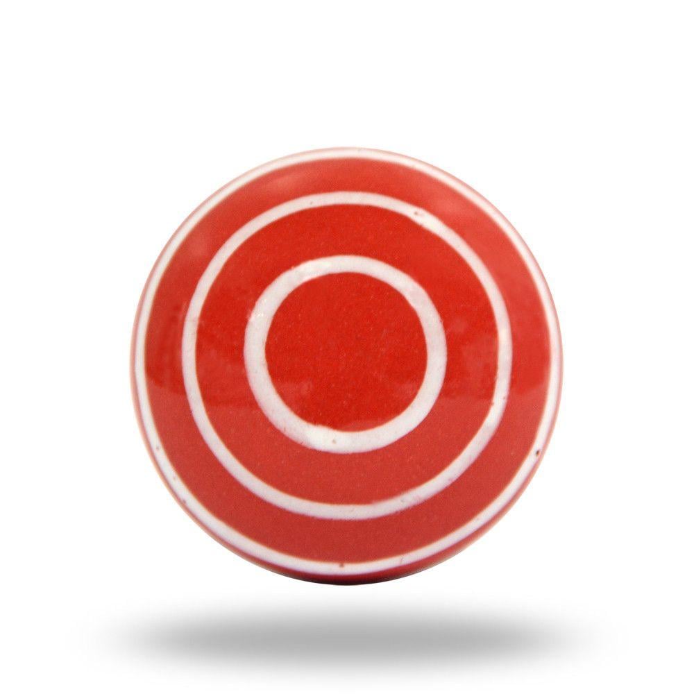 Red and White Stripes with Red Circle Logo - Ceramic Michele Knob Red with White Stripes