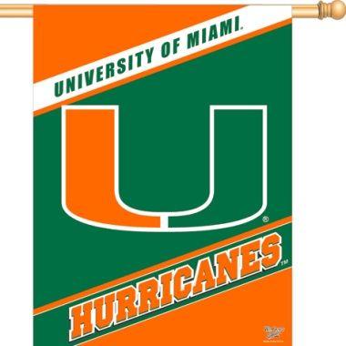 Orange and Green Hurricane Logo - Miami Hurricanes U Logo Green/Orange Vertical Banner Flag 27x37
