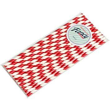Red and White Stripes with Red Circle Logo - Paper Drinking Straws Red and White Stripe