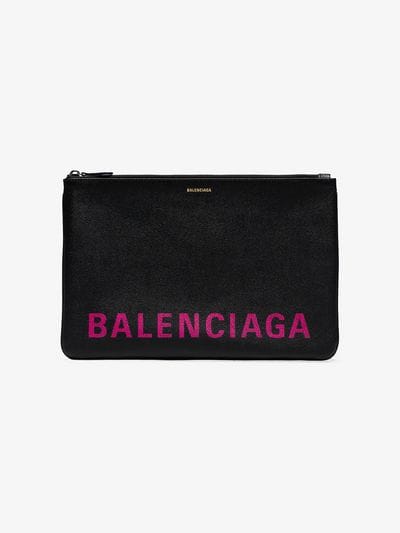 Black and Pink Logo - Balenciaga black and pink logo zip leather pouch | Browns