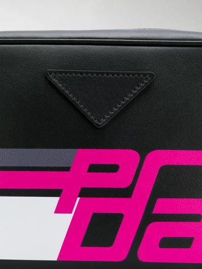 Black and Pink Logo - Prada black Leather black and pink logo print shoulder bag ...