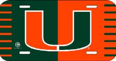 Tag U Logo - Miami Hurricanes U Logo UM Green/Orange Plastic License Plate Tag