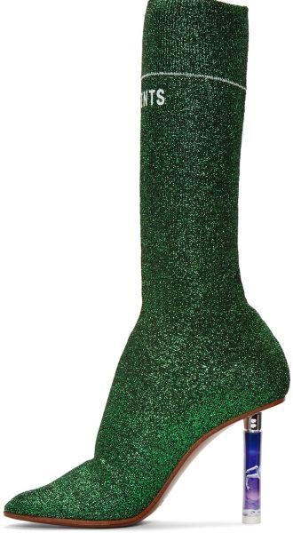 Green Boots Logo - Gorgeous Vetements Green Metallic Logo Sock Boots - F675, New Style