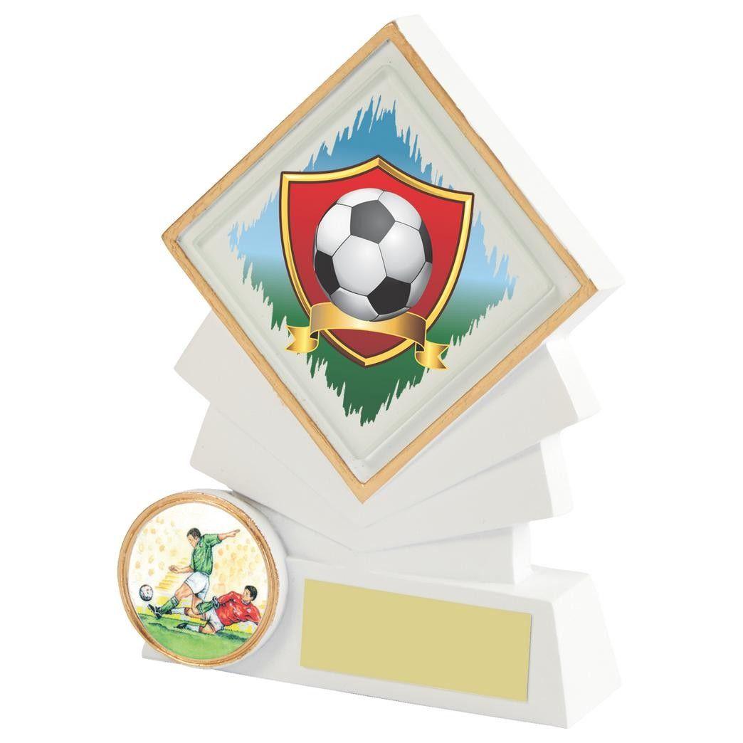 Sports Red Shield Logo - 16cm White Resin Football Award with Red Shield - Jackson Trophies