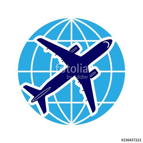 Globe Aviation Logo - Logo on the theme of aviation and air travel. Airliner and globe ...