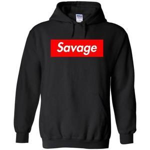 Savage Heat Logo - SAVAGE RED BOX LOGO HOODIE HOODY SWEATER HIP HOP DJ LIT 21 Savage | eBay