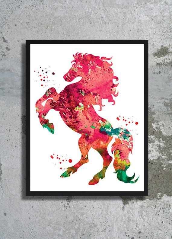 Animals On Red Car Logo - Red Horse Watercolor Print Horse painting Ferrari red car poster Boy ...