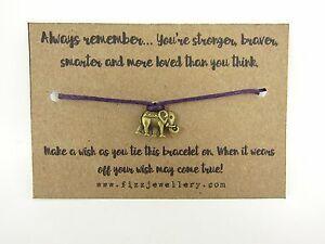 Wish Purple Logo - Always Remember Bronze Elephant Purple Tie On Message Card Wish