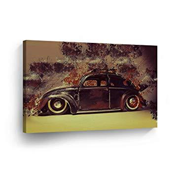 Rustic VW Logo - Old Volkswagen VW Beetle Bug Design Canvas Print