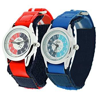 White Watch with Red X Logo - 2 X Relda Time Teacher Quartz White Dial Childrens Blue / Red Strap ...