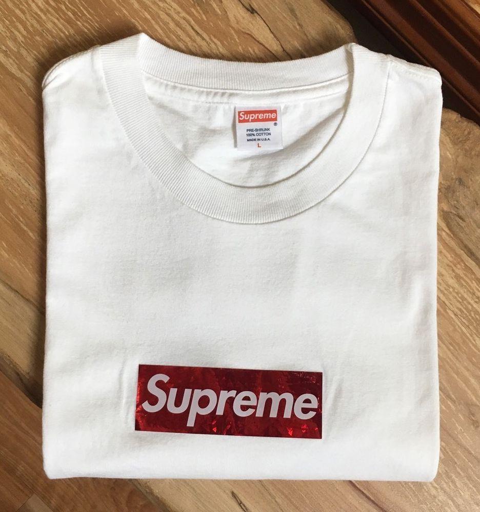 White Red L Logo - 100% authentic Supreme White/Red Holo Box Logo Tee L holographic ...