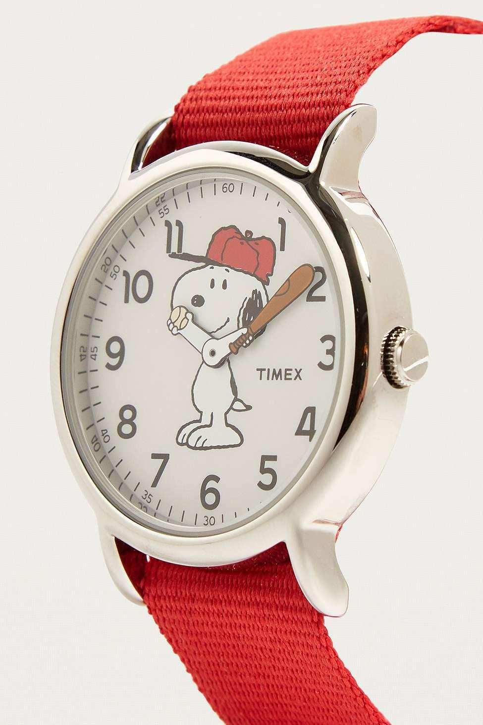 White Watch with Red X Logo - Timex X Peanuts Snoopy Watch All in Red for Men