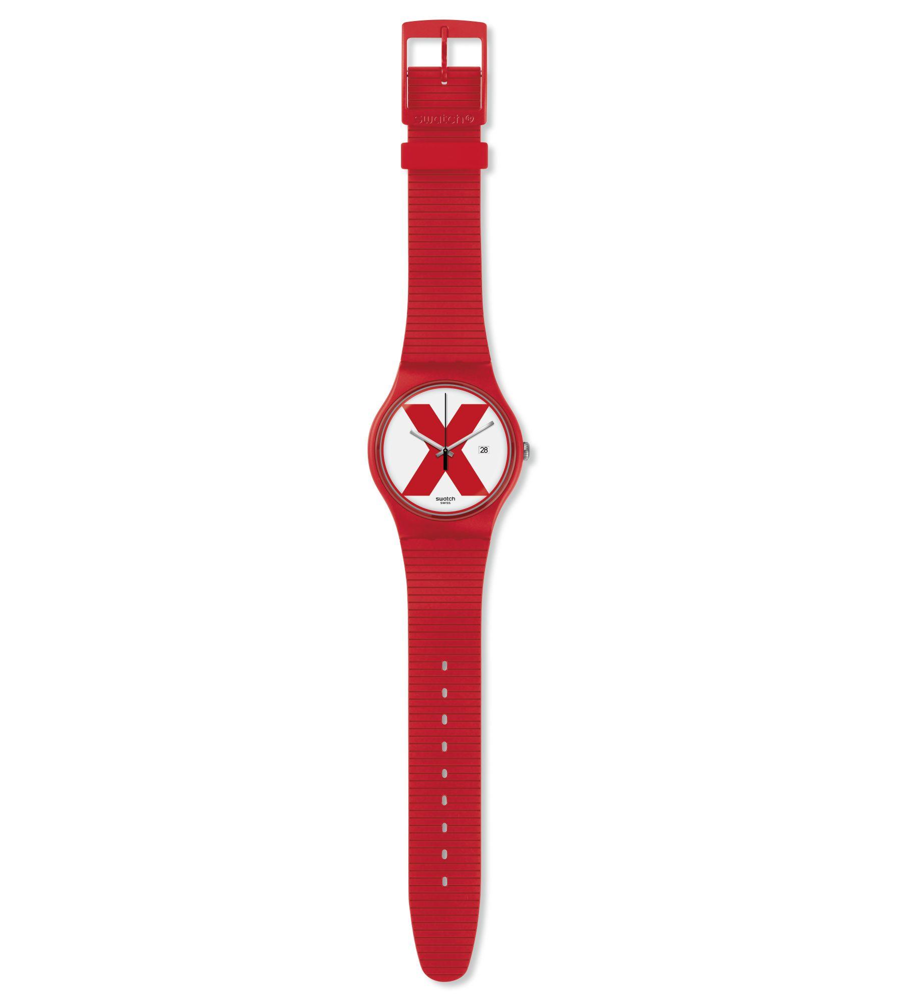 White Watch with Red X Logo - Swatch® Malaysia Gent (Ø 41 MM) XX RATED RED SUOR400
