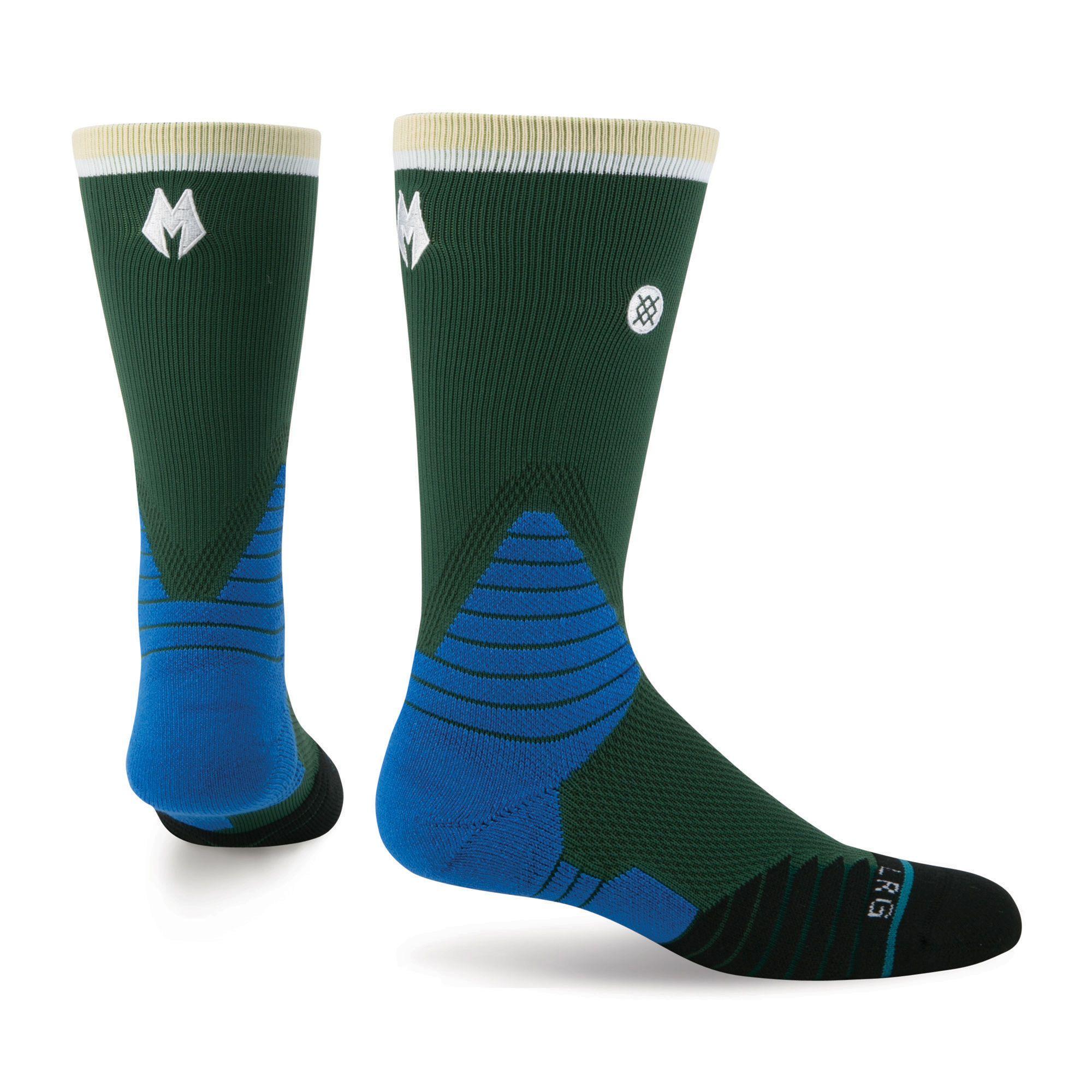 Stance Socks Logo - Logo Crew Bucks | Green | M - Mens NBA On Court Socks | Stance