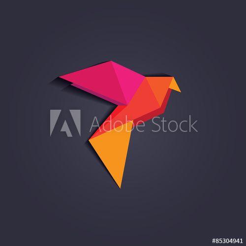 Geometric Bird Logo - multicolored geometric triangular style origami bird logo element ...