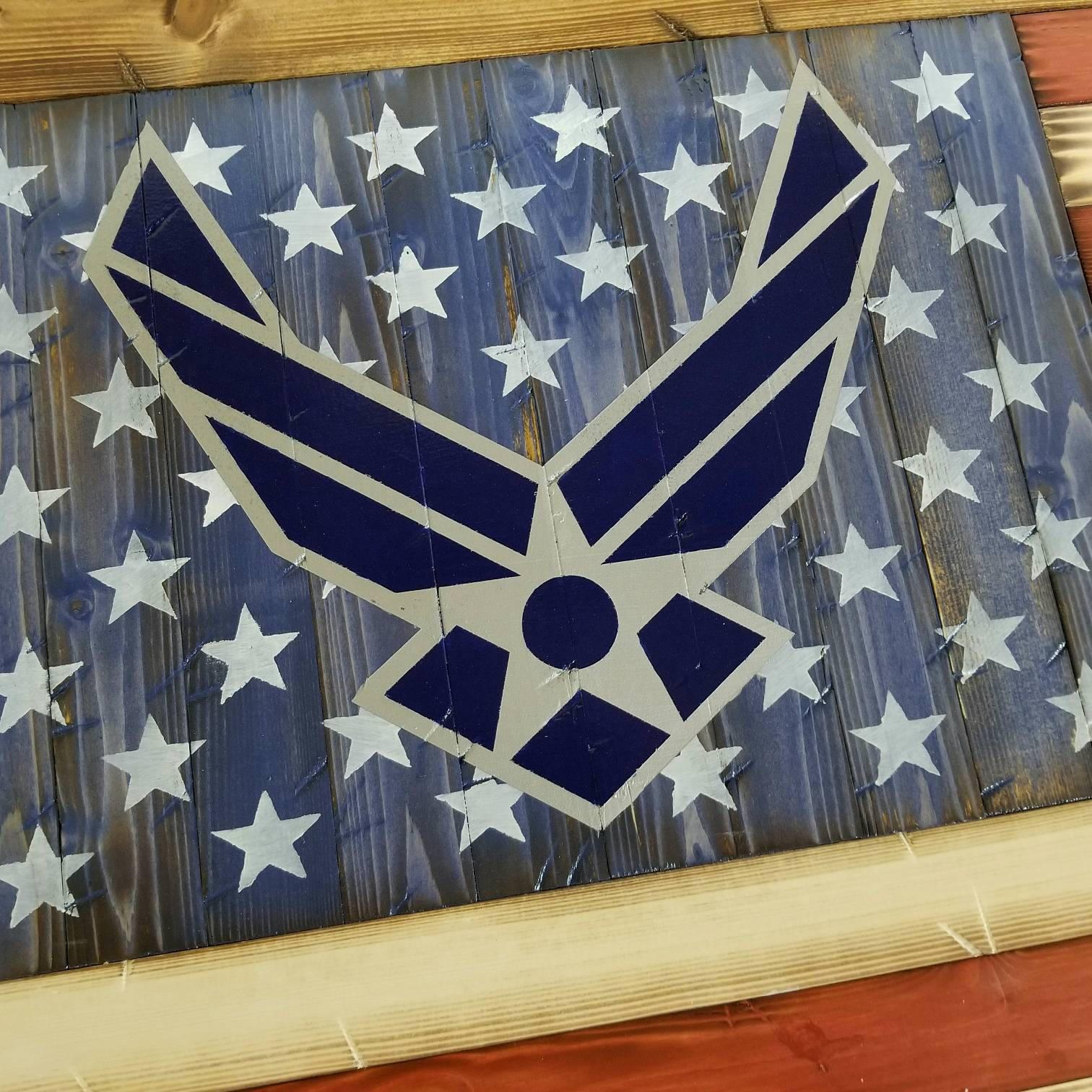 American Flag Air Force Logo - Wooden Rustic American Flag w/ Air Force Logo