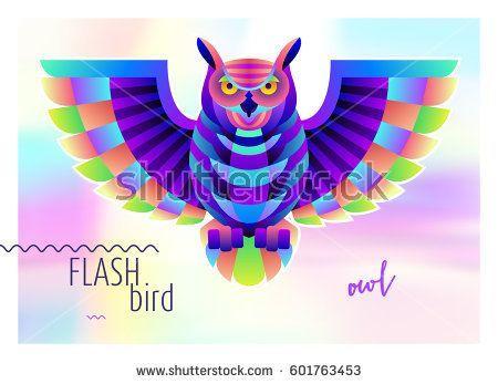Multi Colored Bird Logo - Modern multicolored abstract owl concept on holographic background ...