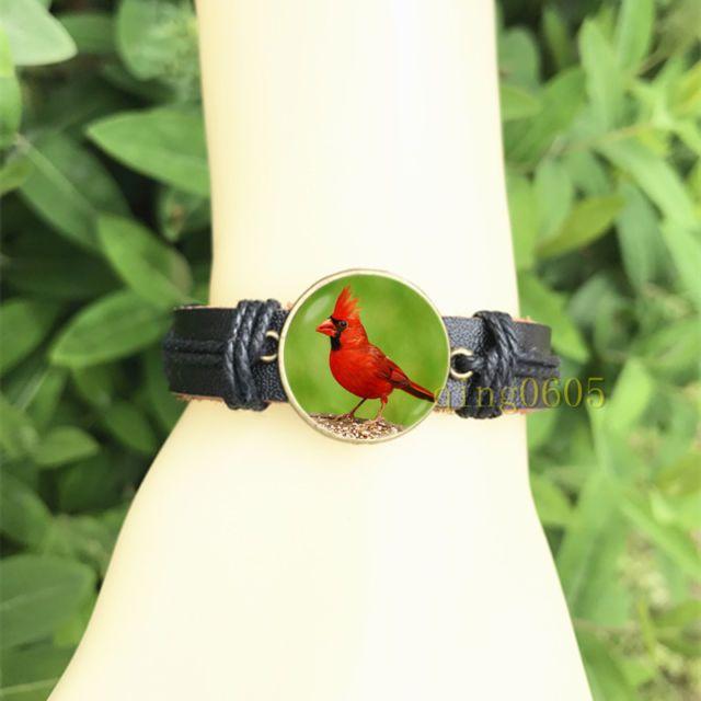 Black and Red Cardinals Bird Logo - Red Cardinal Bird Black Bangle 20 Mm Glass CABOCHON Leather Charm ...