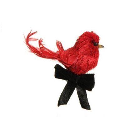 Black and Red Cardinals Bird Logo - 4.5 Glittered Right Facing Red Cardinal with Black Ribbon Bow Bird