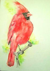 Black and Red Cardinals Bird Logo - Bird art Original painting, watercolor, black red CARDINAL CHRISTMAS