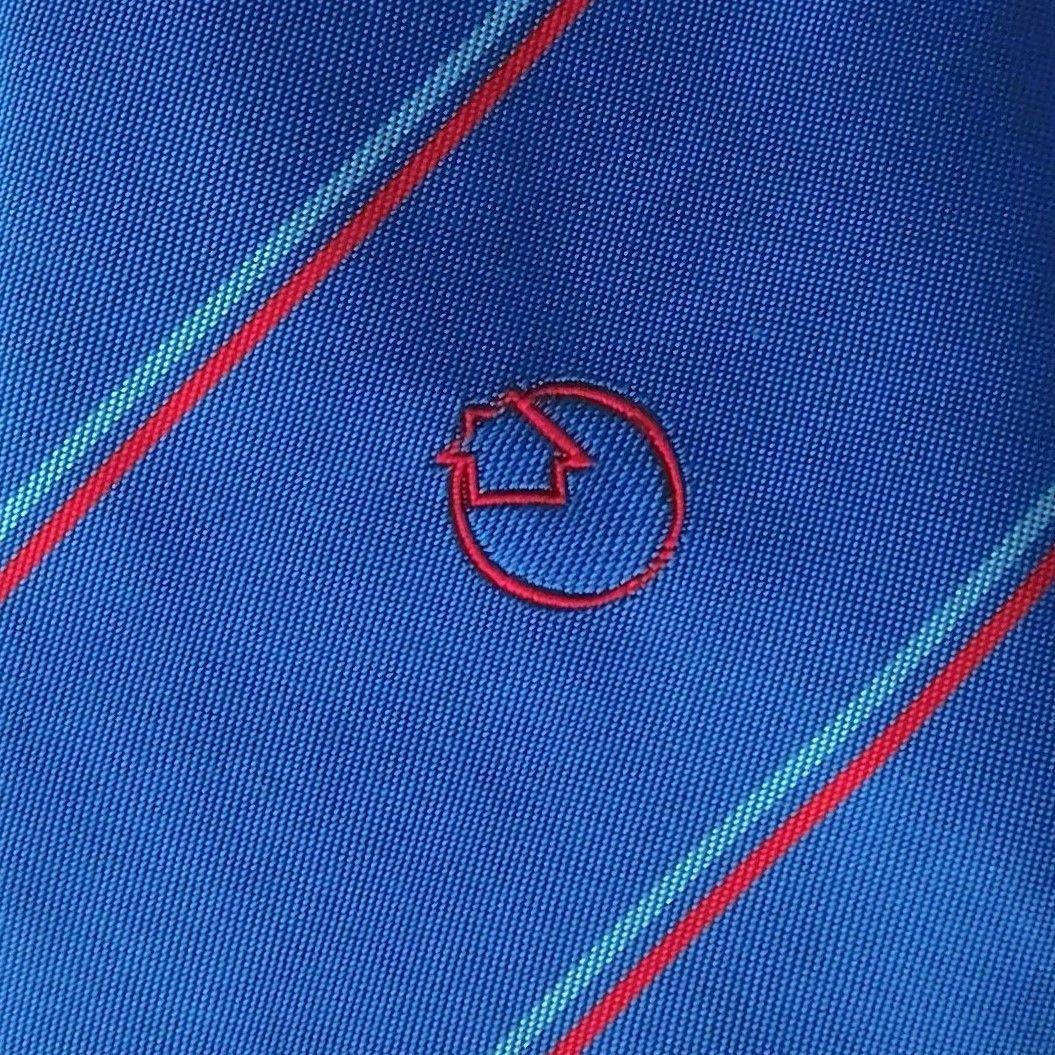 Blue and Red Arrow Logo - Silk mix company tie Red arrow circle logo emblem Corporate Vintage 1970s  1980s