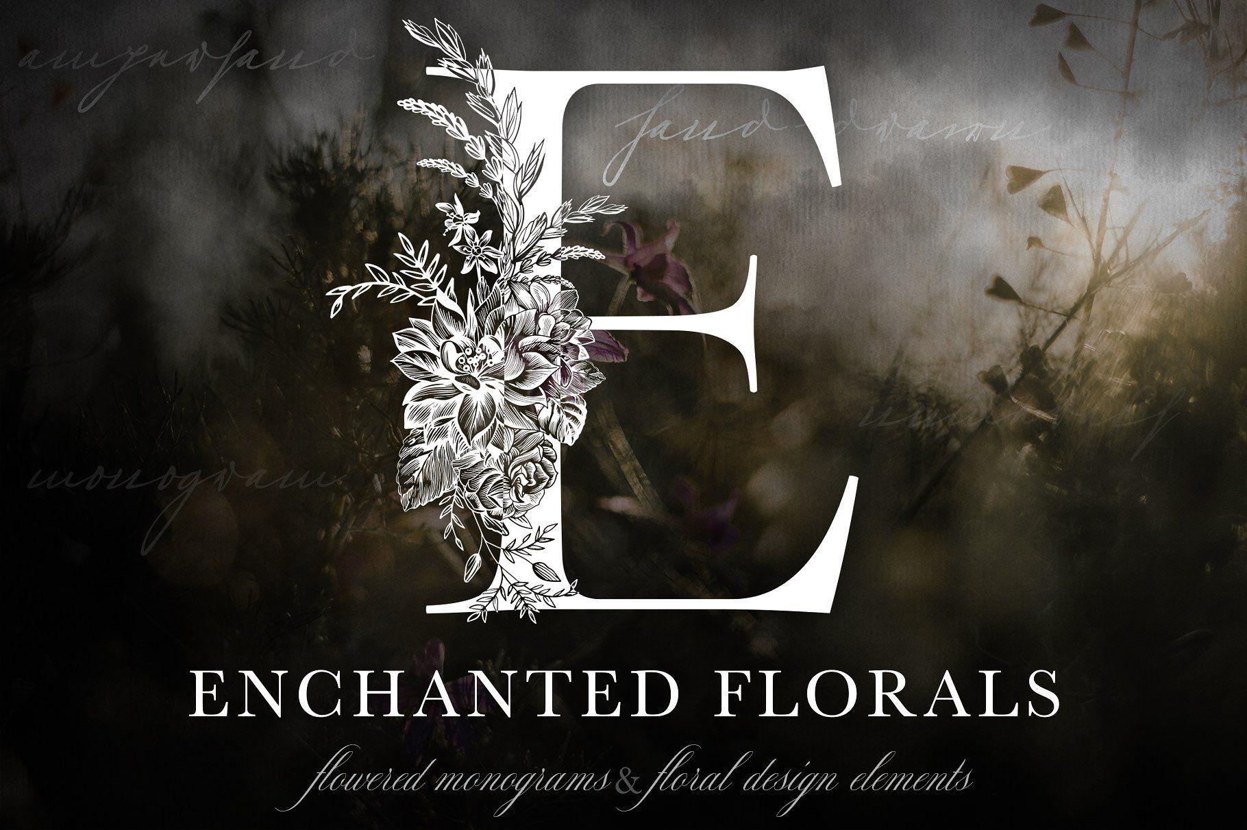 Flowered U Logo - Enchanted Florals Monogram Set Hand Drawn Set Of Flowered