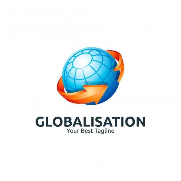 Globe with Arrow Logo - Blue globe with orange arrow logo illustration template Vector ...