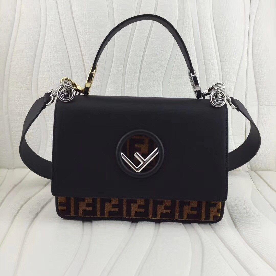 Black If Logo - Replica Fendi Kan I F Shoulder Bag In Black Calfskin With Printed FF ...
