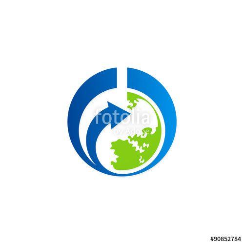 Globe with Arrow Logo - globe arrow earth map geology vector logo Stock image and royalty