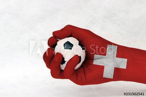 Red Ball with White Cross Logo - Mini ball of football in Switzerland flag painted hand on white ...