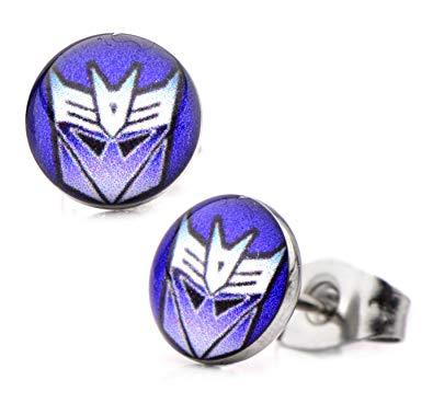 Round Purple Logo - Transformers Logo Stud Earrings Decepticon Round Print Purple Blue