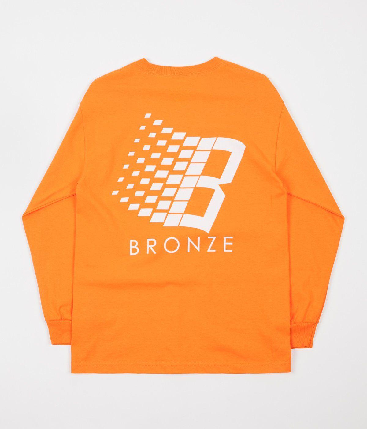 White with Orange B Logo - Bronze 56K B Logo Long Sleeve T Shirt / White