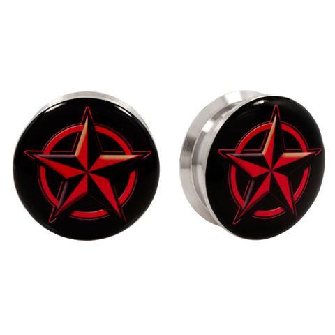 The Red Point Star Logo - Stainless Steel Logo Stash Ear Plugs - 5 Point Star