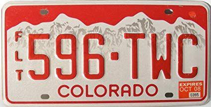 Red and White Mountain Logo - Colorado License Plate with Red numbers on White
