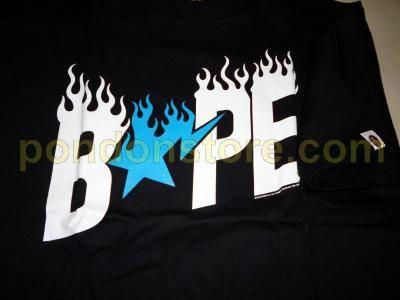 BAPE Bape Sta Logo - A BATHING APE : bape bapesta logo fire black/blue tee [Pondon Store]