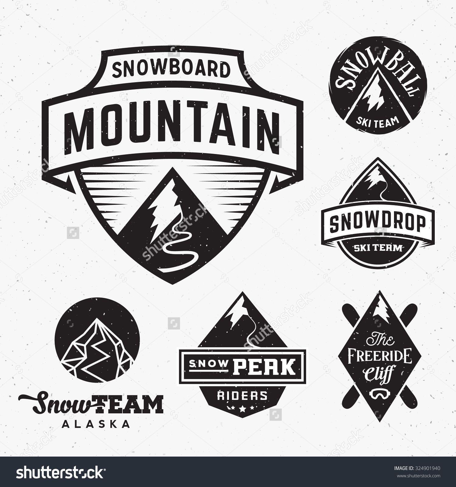 Snow and Mountain Logo - Set Of Ski Snowboard Snow Mountains Sport Logos Or Vintage Labels