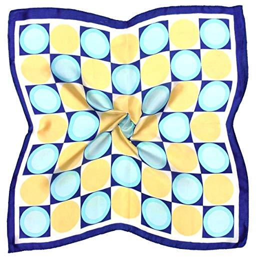 Blue and Yellow Square with Circle Logo - Blue Yellow Circle Printed Fine Small Silk Square Scarf