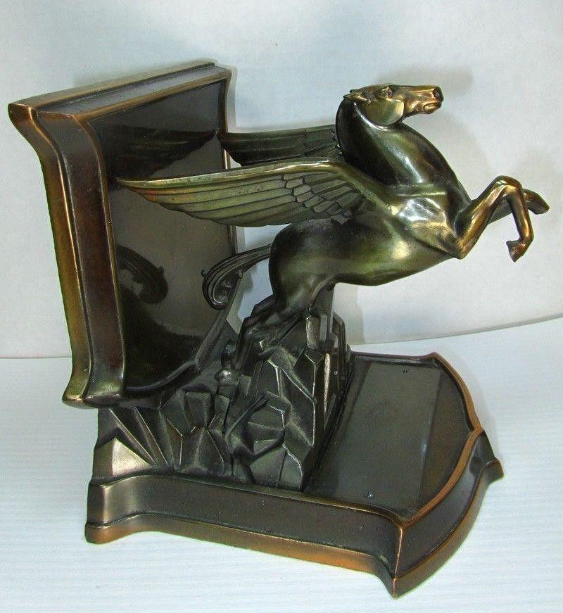 Art Deco Flying Horse Logo - 2 MOBIL OIL GAS PEGASUS FLYING HORSE Art Deco PAIR OF COPPER ...