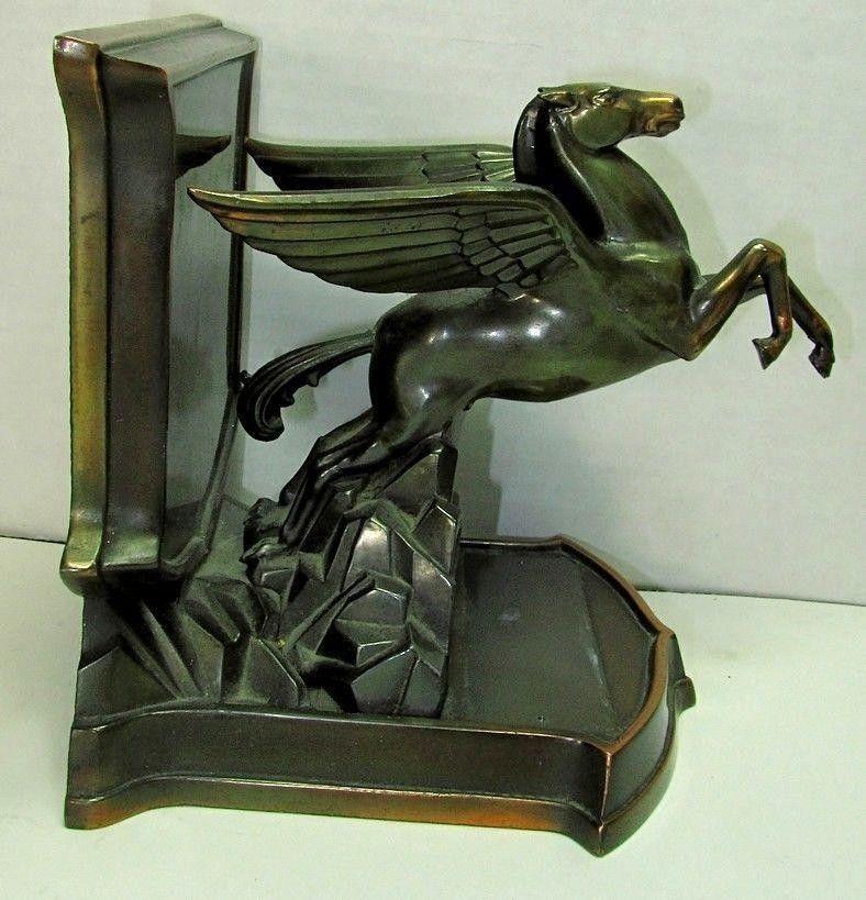 Art Deco Flying Horse Logo - MOBIL OIL GAS PEGASUS FLYING HORSE Art Deco PAIR OF COPPER BOOKENDS ...