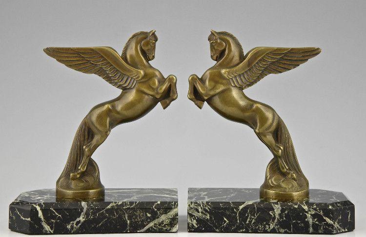 Art Deco Flying Horse Logo - Pegasus bronze bookends Art deco Added Items