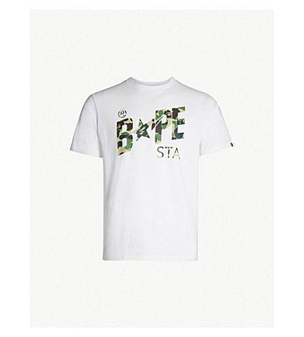 Bapesta Logo - A BATHING APE Logo Print Cotton Jersey T Shirt