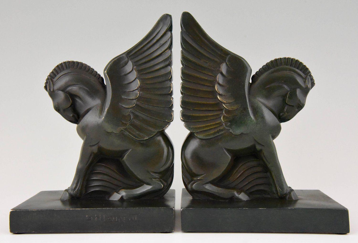 Art Deco Flying Horse Logo - Art Deco Pagasus Winged Horse Bookends Georges H. Laurent, France