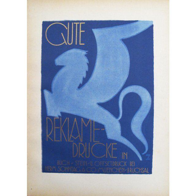 Art Deco Flying Horse Logo - German Poster, Blue Flying Horse